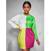 LW Dropped Shoulder Color-lump Sweater Dress