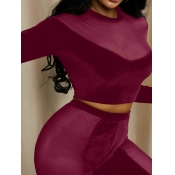 LW SXY Velvet Round Neck See-through Pants Set