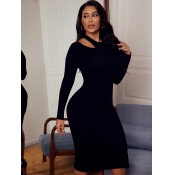LW SXY Solid Hollow-out Bodycon Dress