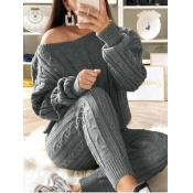 LW Sweater Drop Shoulder Cable Knit Pants Set