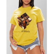 LW BASICS Rubik s Cube Letter Print T-shirt