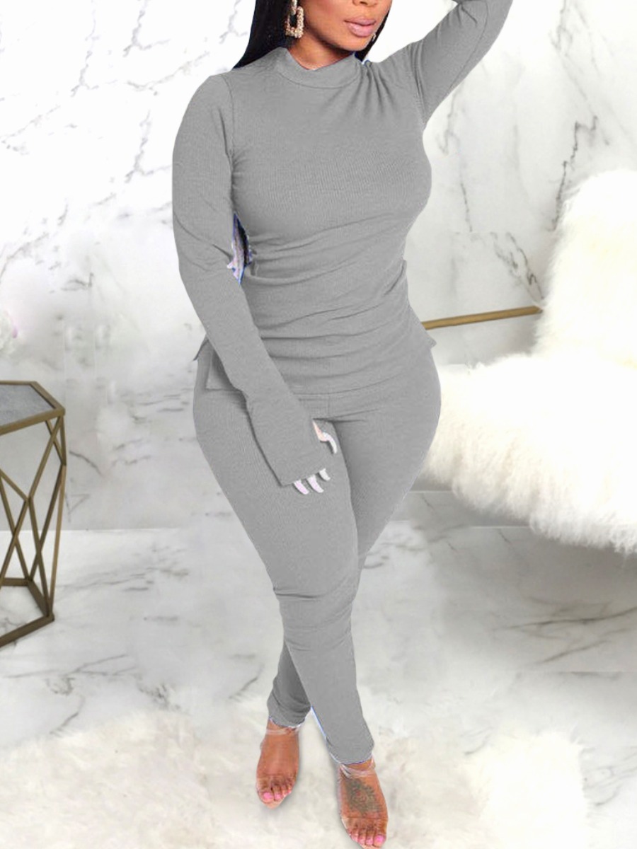 LW BASICS Plus Size Turtleneck Side Split Pants Se