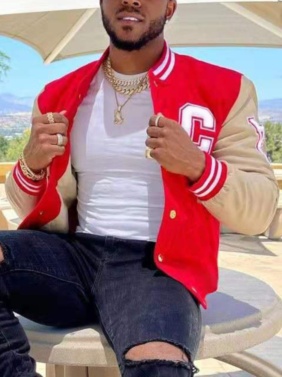 LW Men Letter Decoration Striped Jacket