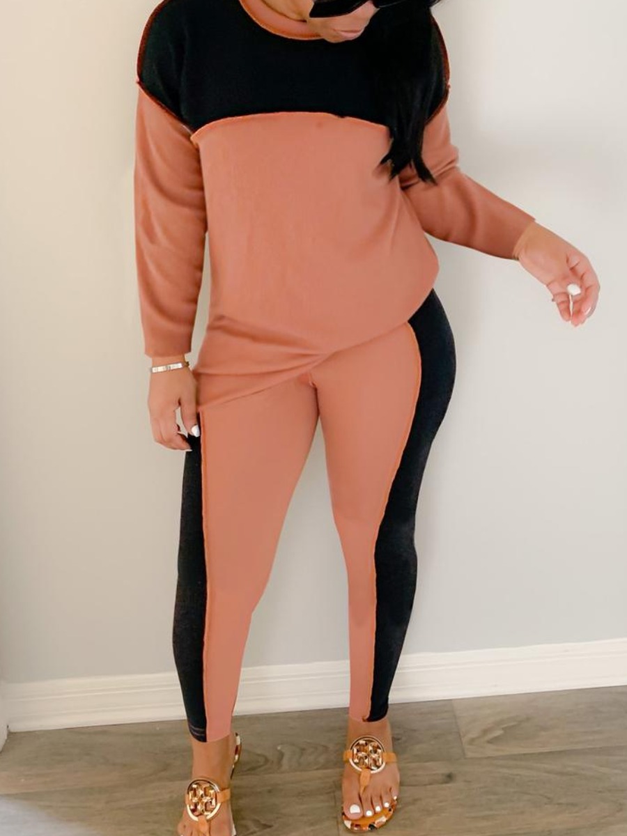 LW Round Neck Patchwork Pants Set