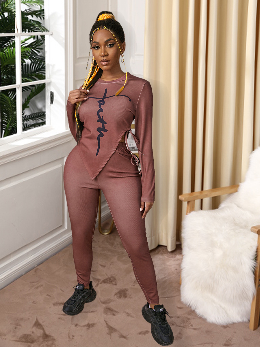 LW Letter Print Bandage Design Pants Set