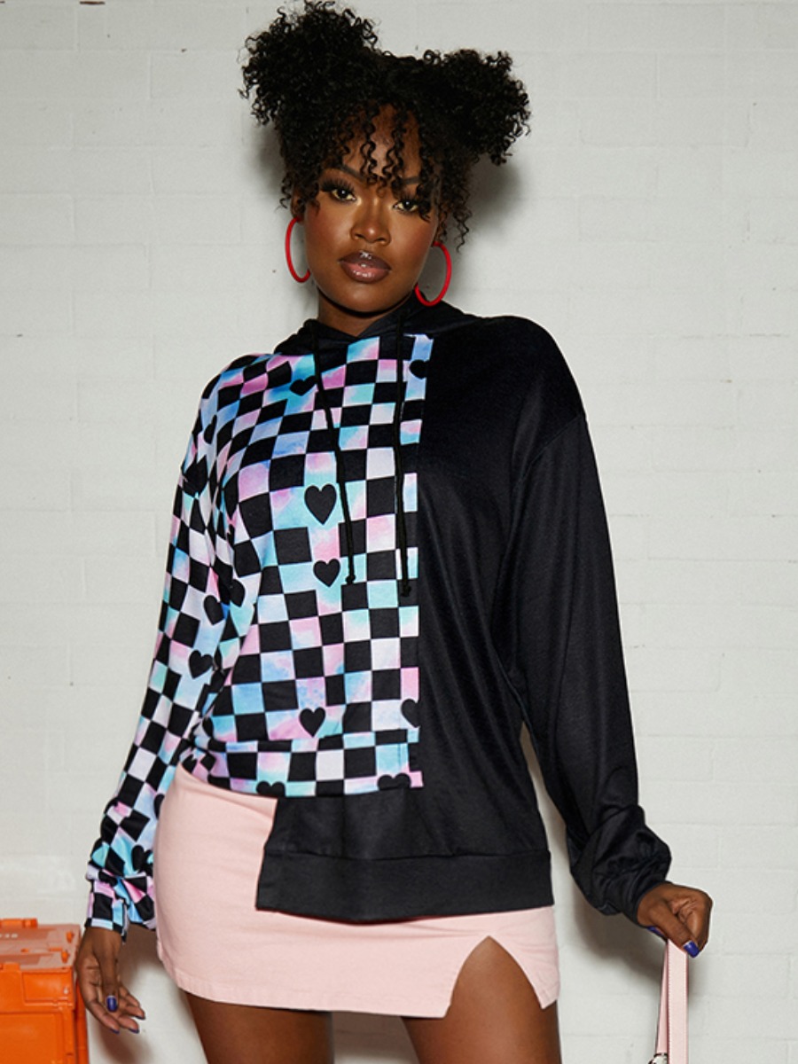 LW Plaid Patchwork Asymmetrical Hoodie