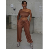 LW COTTON One Shoulder Drawstring Pants Set