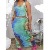 LW Trendy Tie-dye Blue Two-piece Skirt Set