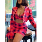 LW Plaid Print Flared Blazer Short Set (Without Ca
