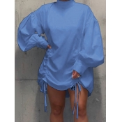 LW Casual Half A Turtleneck Fold Design Blue Mini 