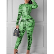 LW Letter Print Invisible Zipper Skinny Jumpsuit