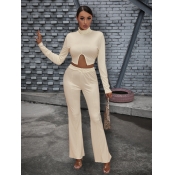 LW BASICS Crop Top Lettuce Trim Flared Pants Set