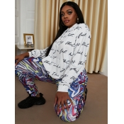 LW Plus Size Letter Print Kangaroo Pocket Tracksui