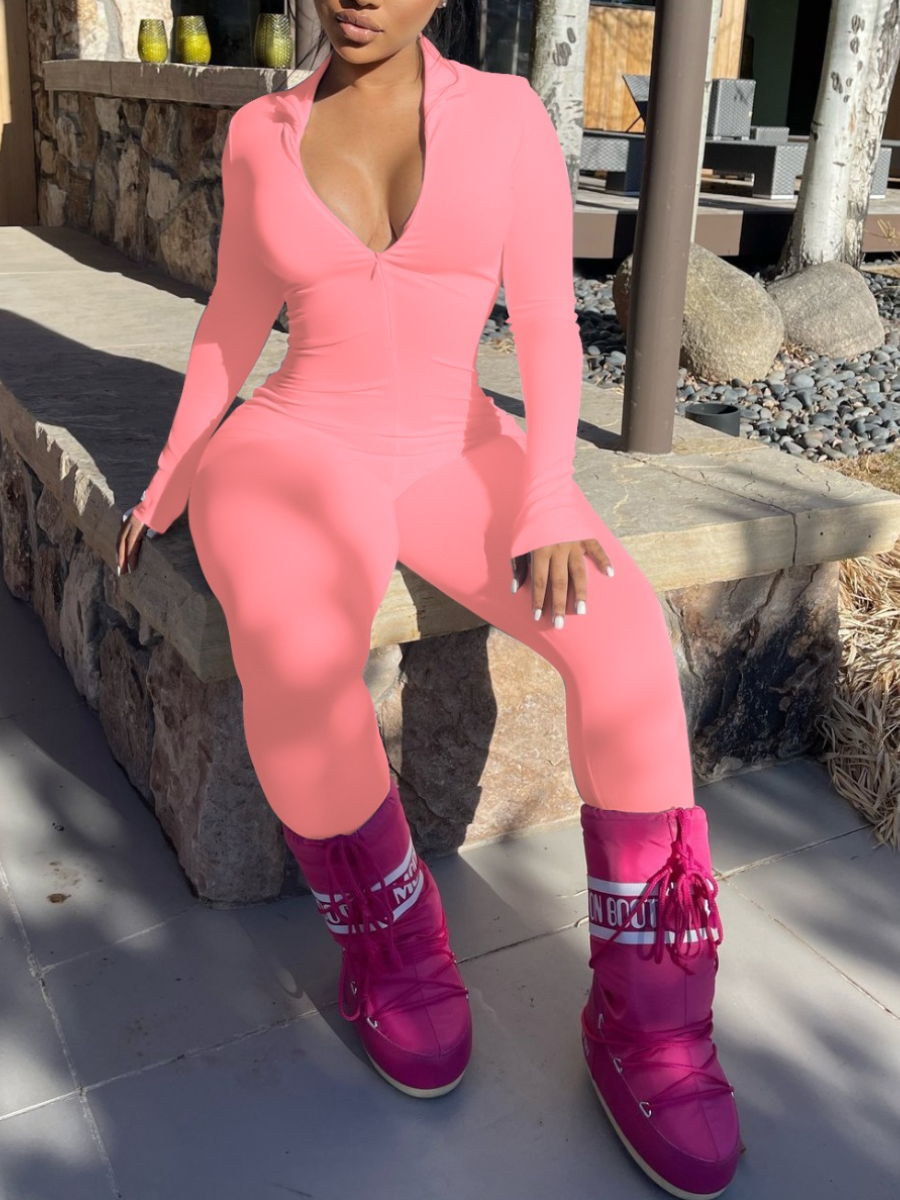 LW BASICS Zipper Design Skinny Jumpsuit