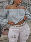 LW SXY Off The Shoulder Raw Edge Sweatshirt