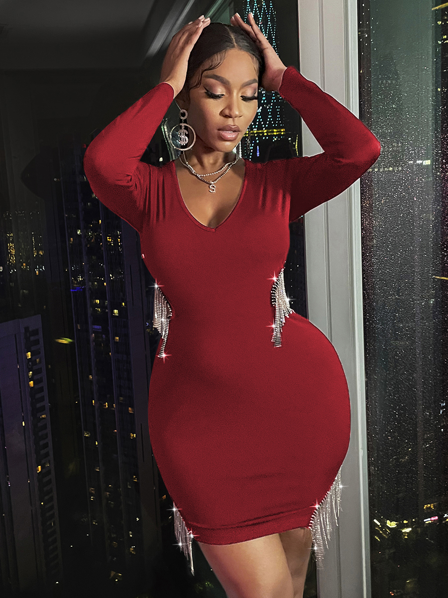 LW SXY Cut Out Tassel Design Bodycon Dress