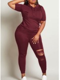 LW Plus Size Ripped Pullover Pants Set