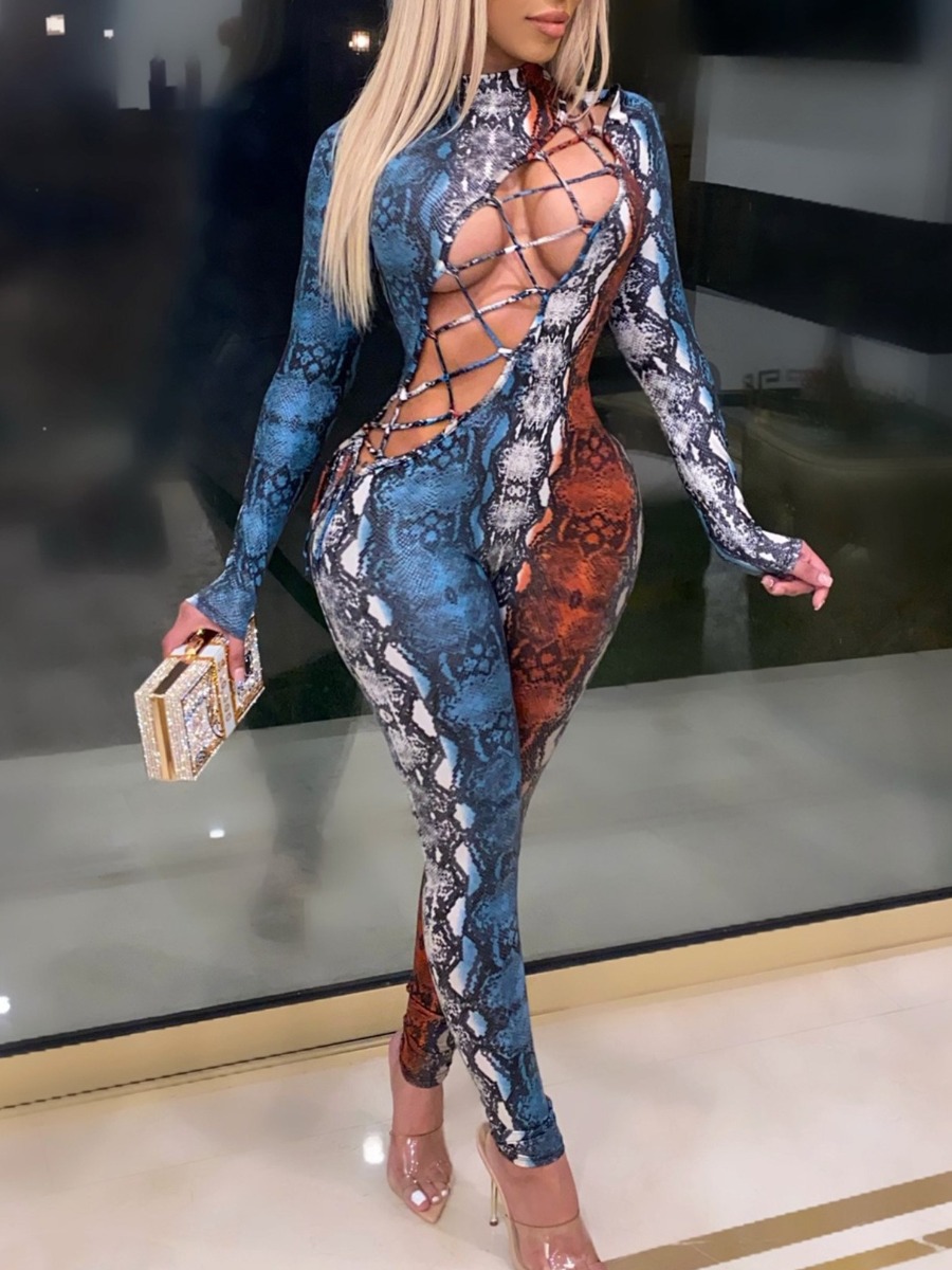 LW SXY Cobra Print Cut Out Skinny Jumpsuit