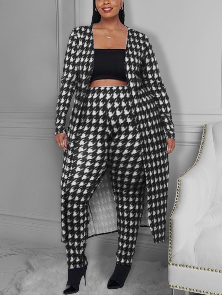 LW Plus Size Houndstooth Open Front Pants Set