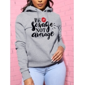 LW Letter Lip Print Kangaroo Pocket Hoodie
