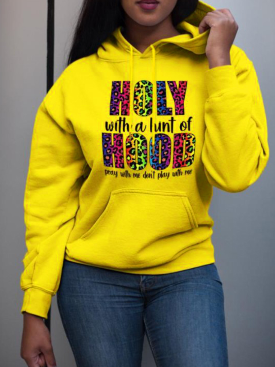 LW Plus Size Leopard Letter Print Hoodie