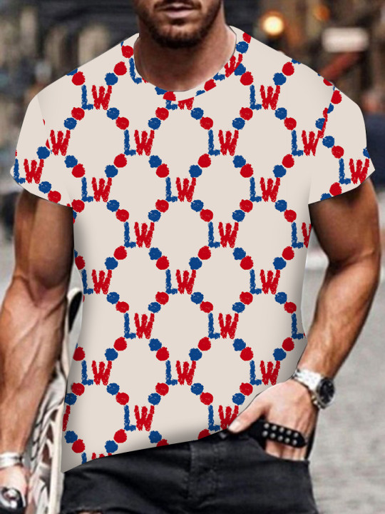 LW COTTON Men Letter Print Basic T-shirt