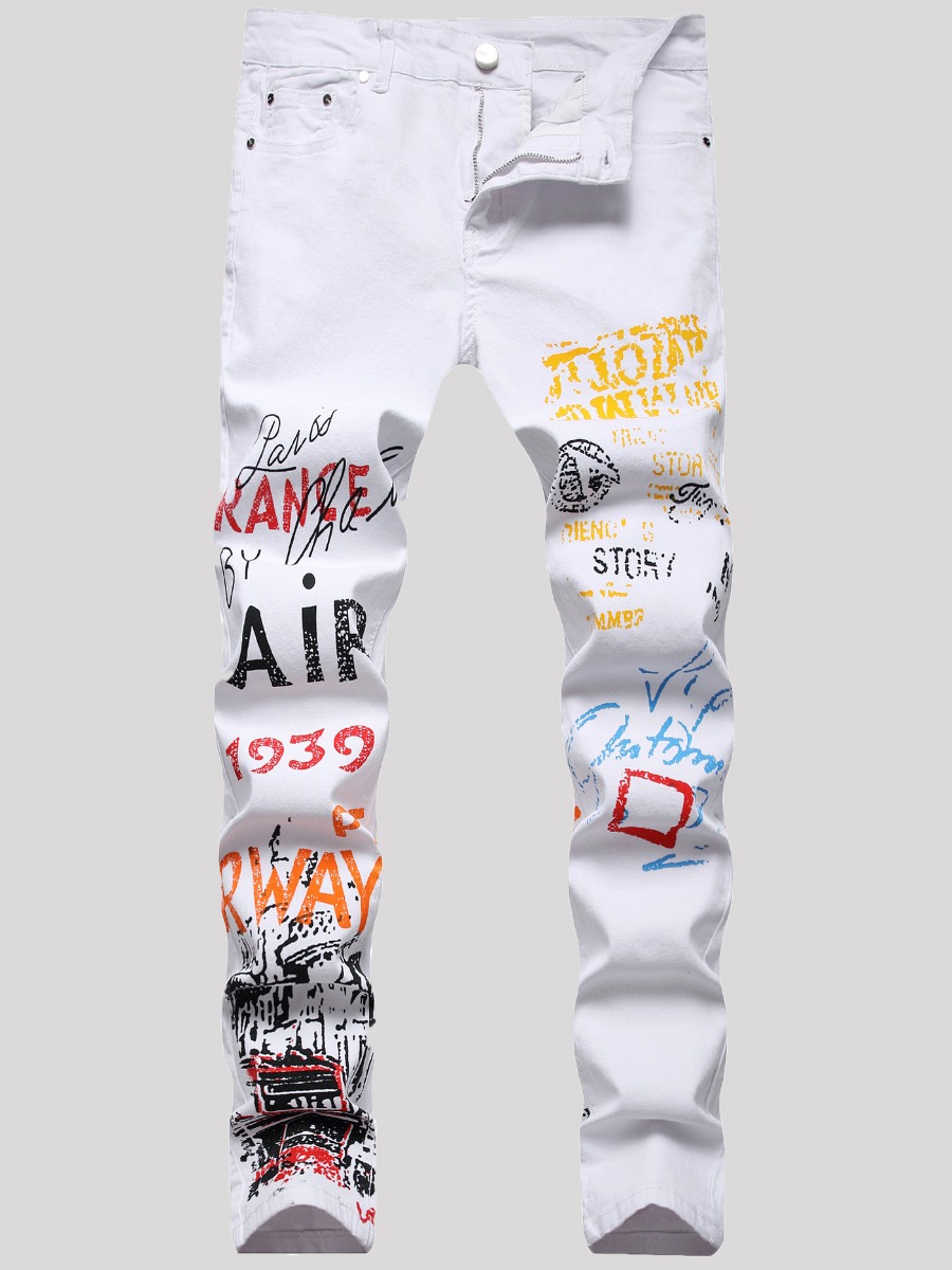 LW Men High Stretchy Letter Graffiti Print Skinny 