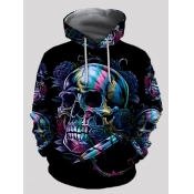 LW Men Skull Head Print Kangaroo Pocket Hoodie