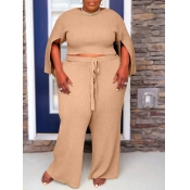 LW Plus Size Rib-Knit Slit Sleeve Pants Set