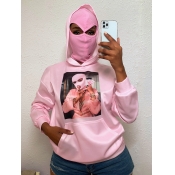 LW Masked Face Print Kangaroo Pocket Hoodie