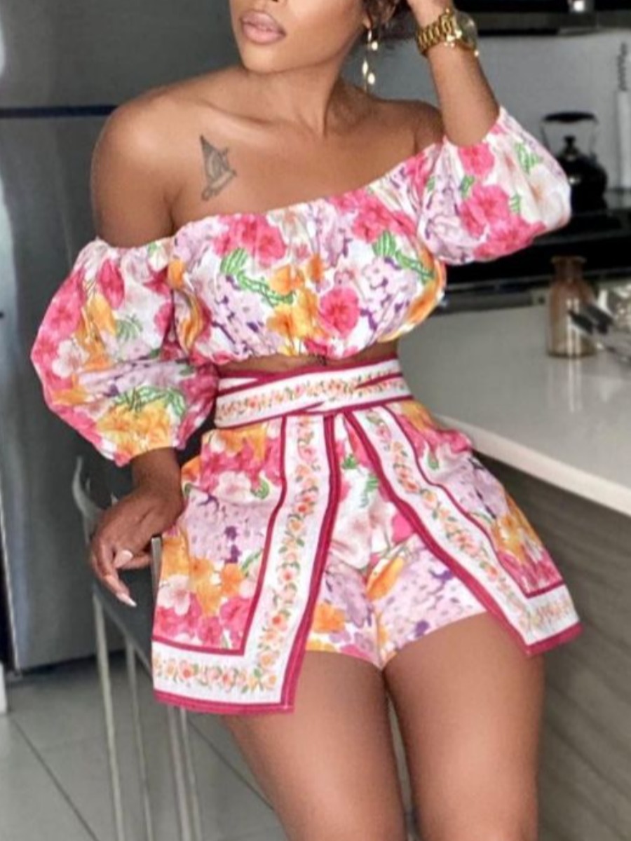 LW Off The Shoulder Floral Print Shorts Set