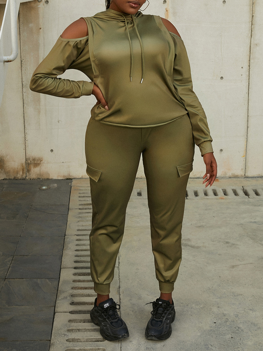 LW Hooded Collar Cut Out Side Pocket Tracksuit Set
