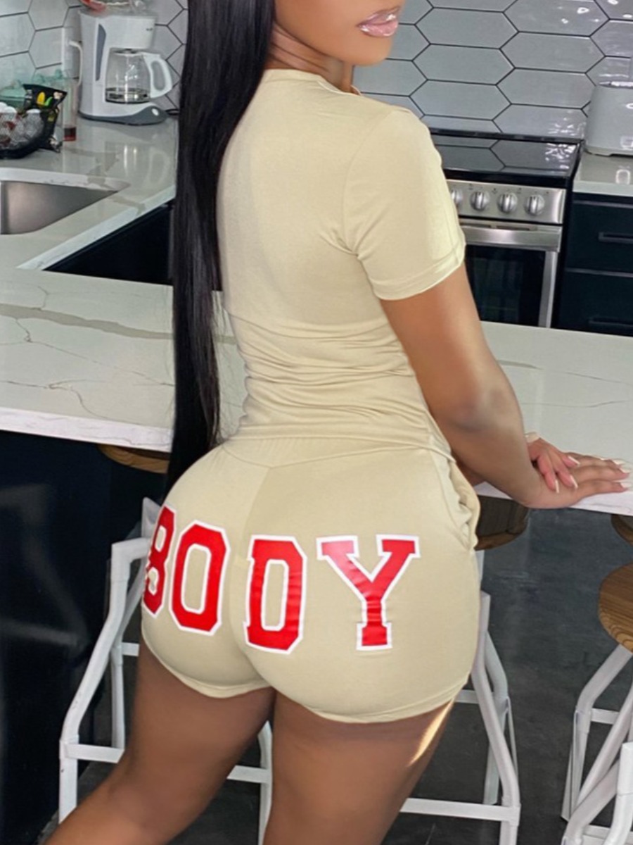 LW Round Neck Letter Print Shorts Set