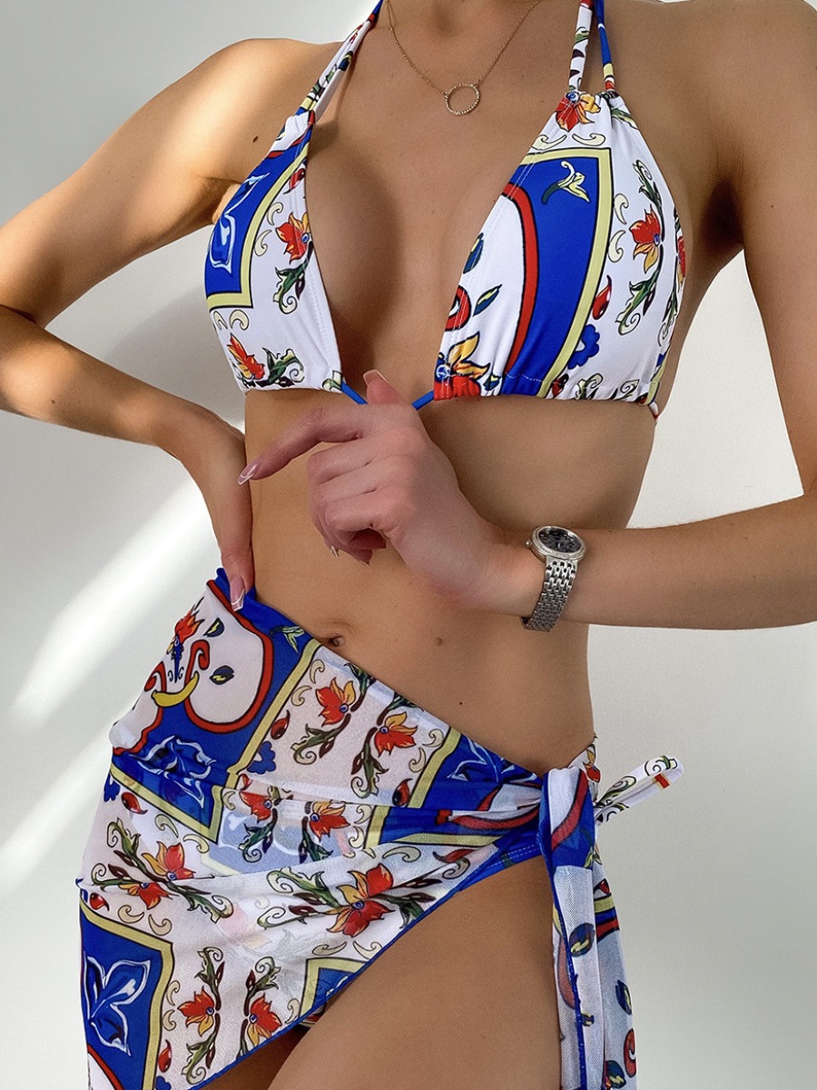 LW Mixed Print Bandage Design Three-piece Swimsuit