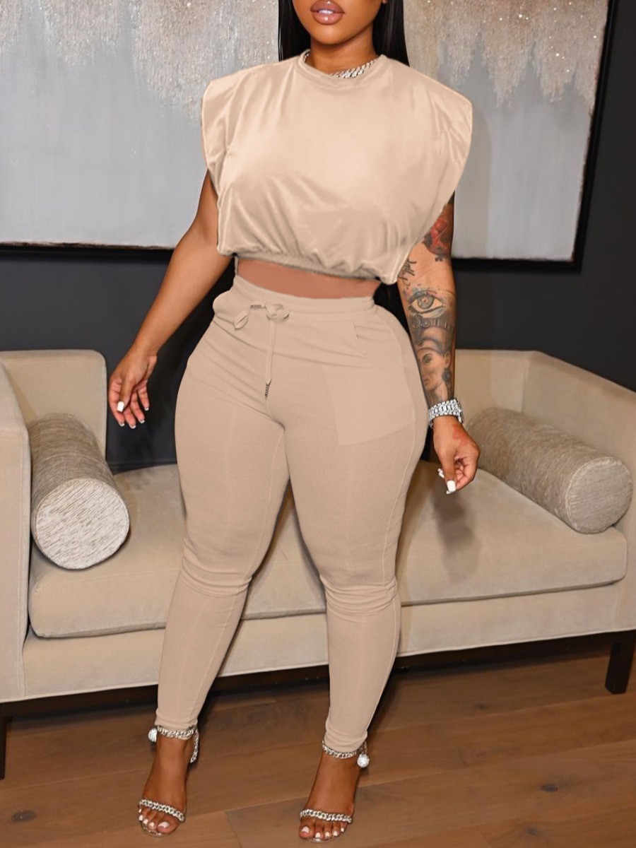 LW Round Neck Drawstring Pants Set