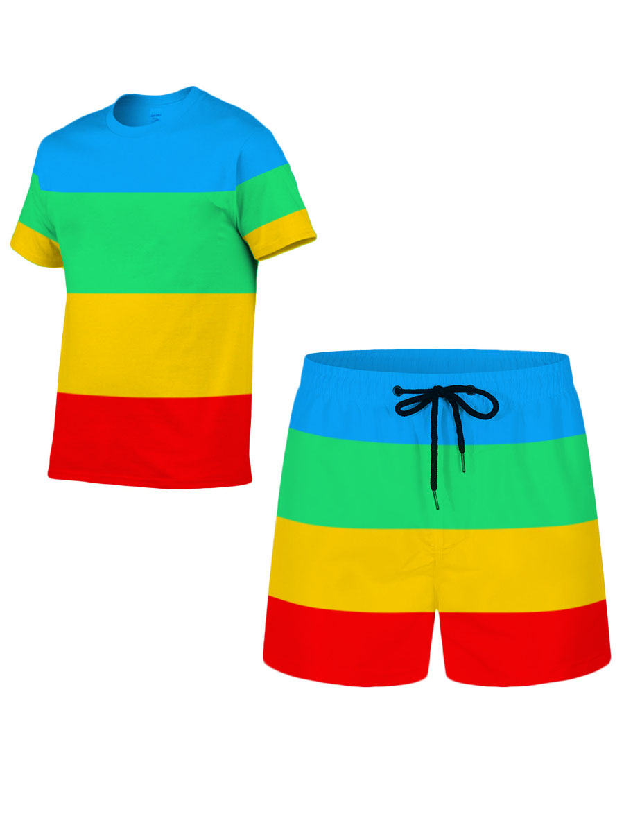 LW BASICS Men Patchwork Drawstring Shorts Set