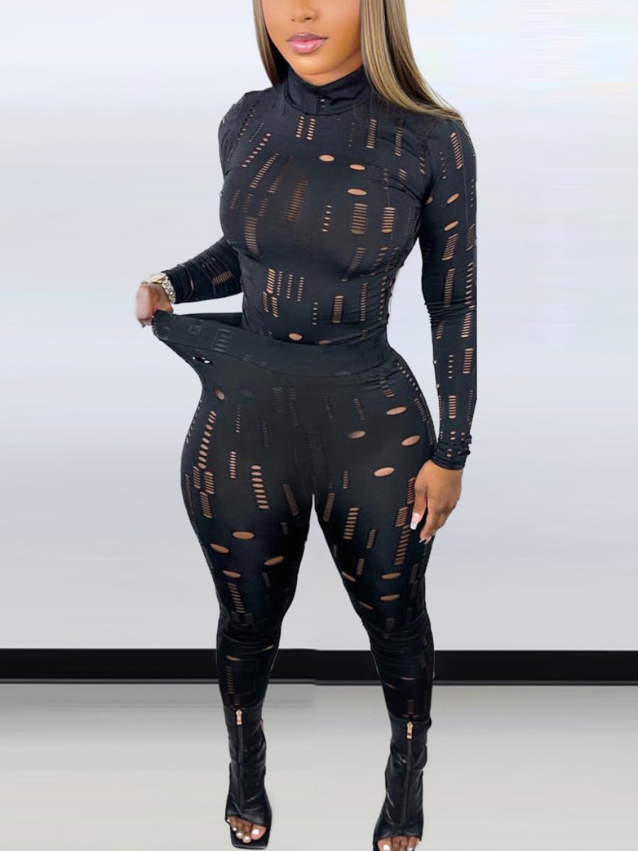 LW SXY Ripped Stretchy Cut Out Pants Set