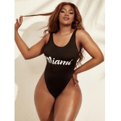 LW U Neck Letter Print One-piece Swimsuit