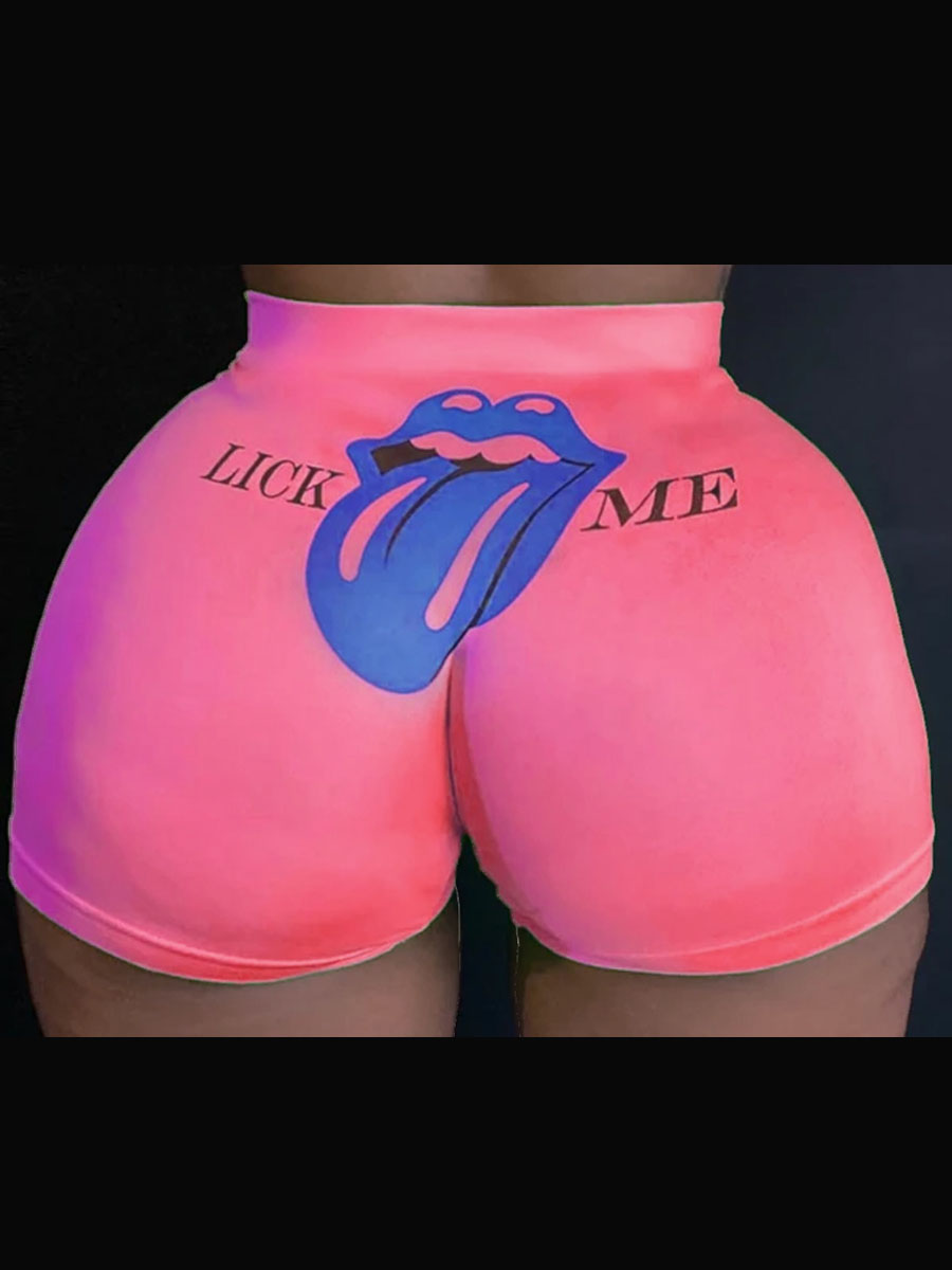 LW Sportswear Lip Print Red Shorts