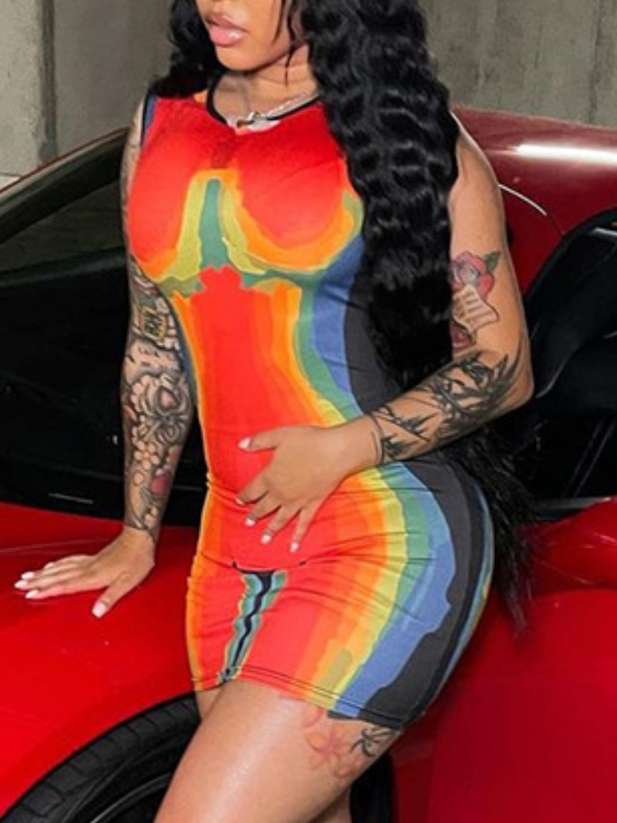 LW Round Neck Tie-dye Bodycon Dress