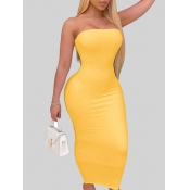 LW BASICS Trendy Dew Shoulder Yellow Ankle Length 