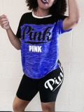 LW Round Neck Letter Print Shorts Set
