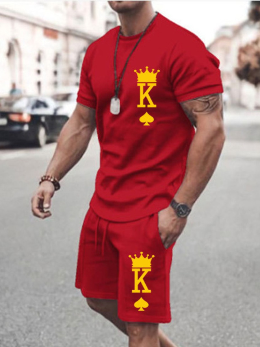 LW Men King Letter Print Shorts Set