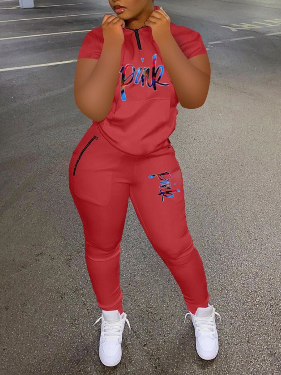 LW Pink Letter Print Pants Set