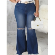 LW Plus Size Trendy Broken Holes Blue Jeans