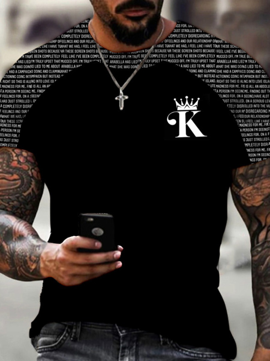 LW COTTON Men Crown Letter Print T-shirt