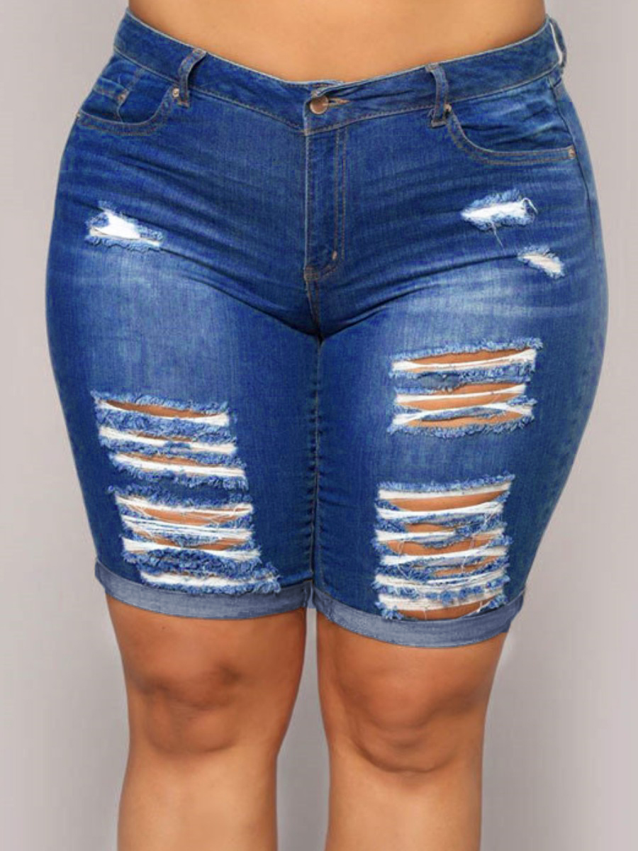 LW Plus Size Ripped Raw Edge Denim Shorts