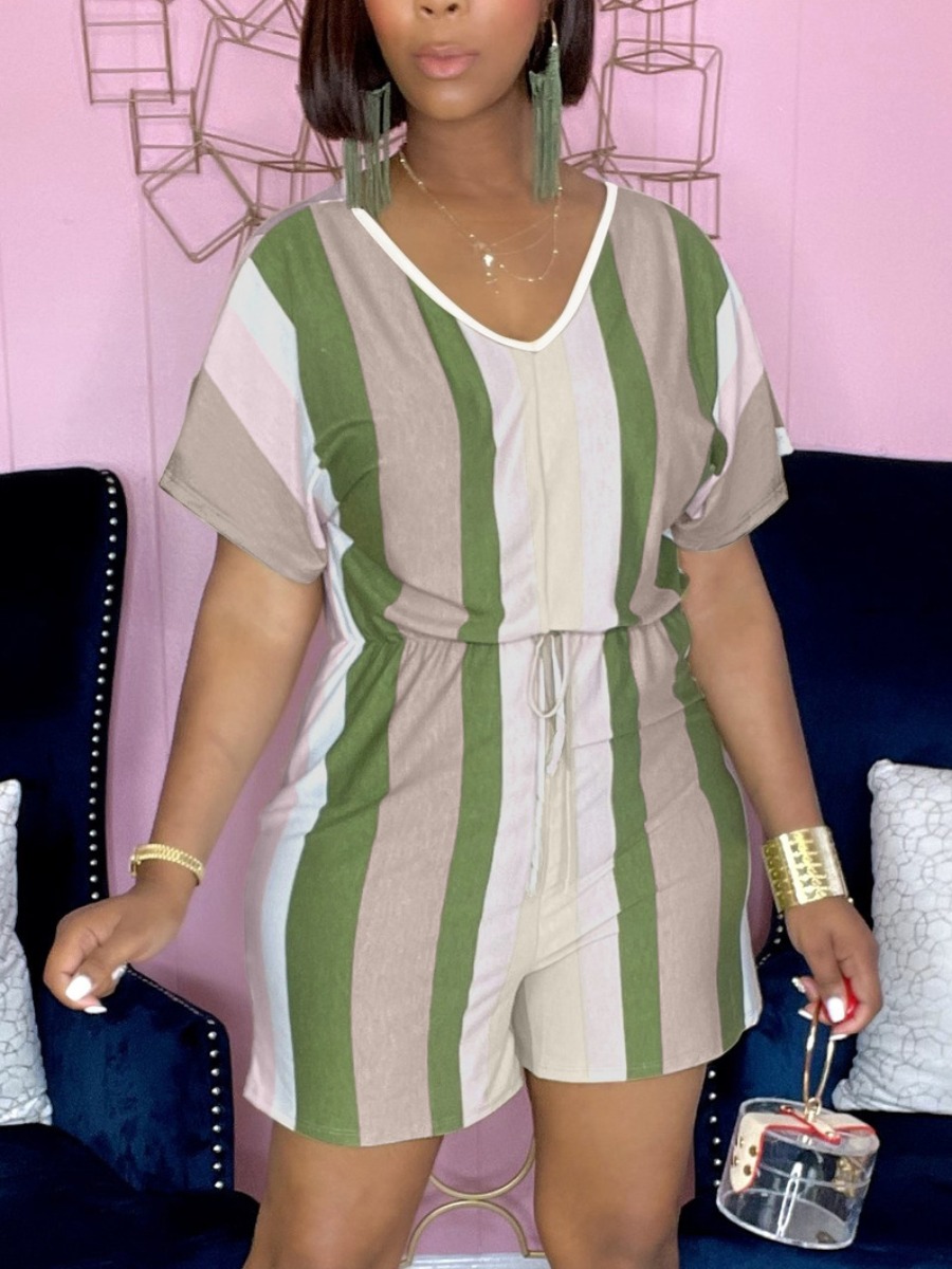LW Striped Drawstring Romper