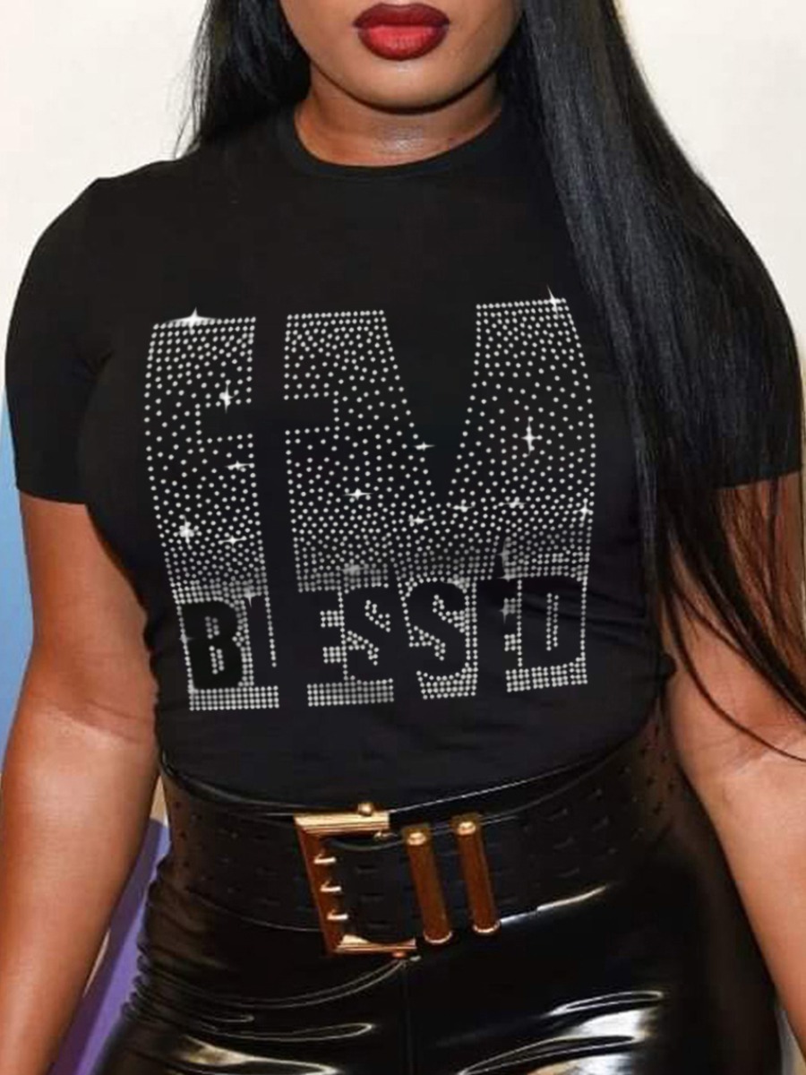 LW Rhinestone Blessed Letter T-shirt