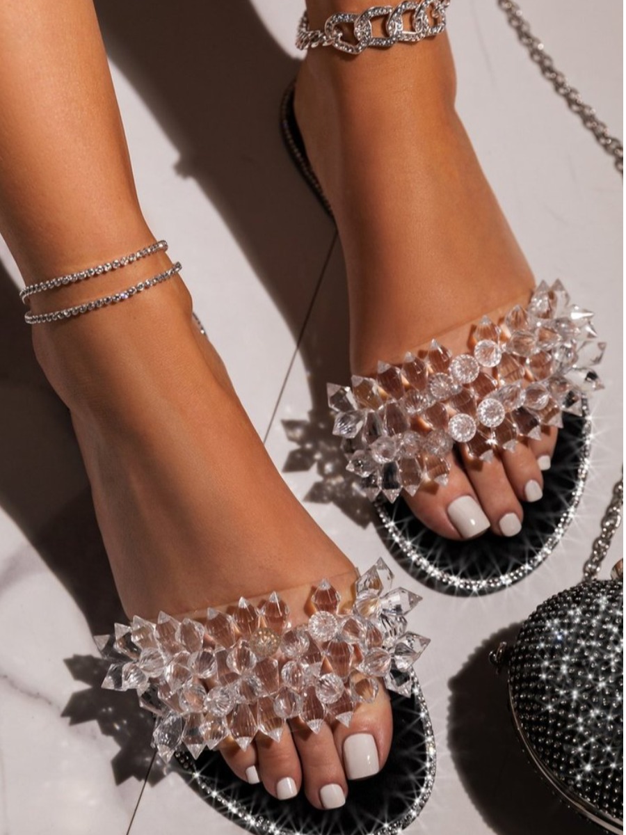LW Crystal Rivet Decor Clear Slides